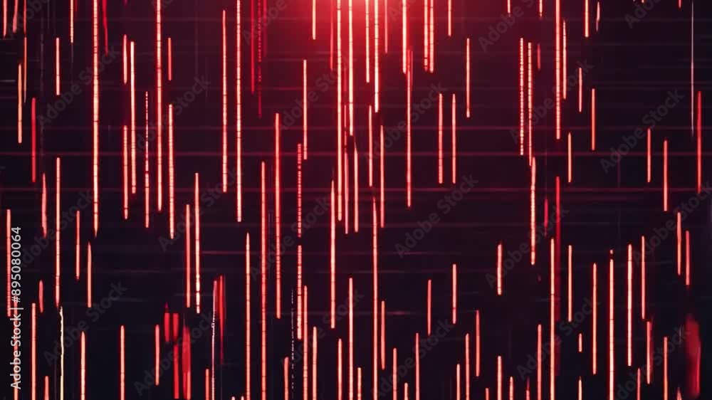 Aufkleber Abstract red lines falling against a dark background. The lines are in various lengths and are illuminated with a warm glow.