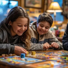 Fototapeta premium Family game night with board games and snacks