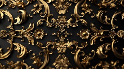 A luxurious, ornate golden pattern on a dark background, perfect for adding elegance to any design or decor.