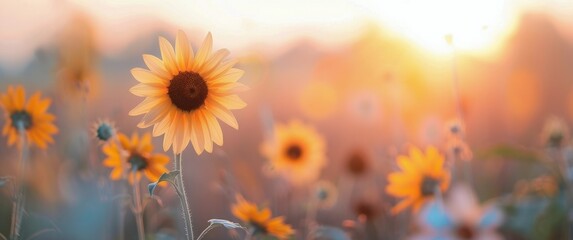 Obraz premium Single Sunflower at Sunset