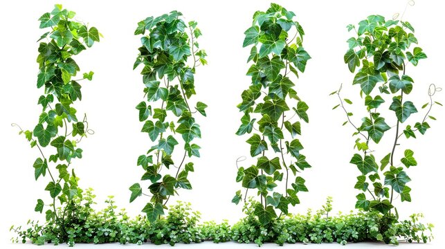 Wintercreeper vine from small plant to fullgrown compare difference real size have space between tree, realistic isolated on white background
