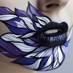 Unusual makeup on lips close up
