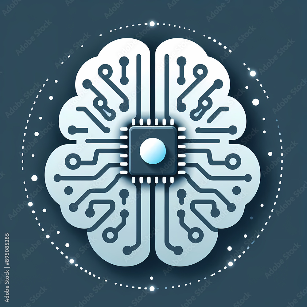 Poster design brain glowing ai chip embedded