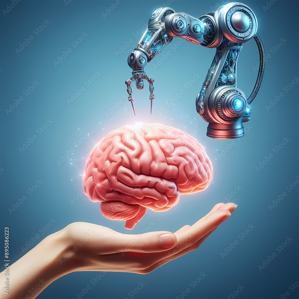 Poster clean image brain robotic arm working together
