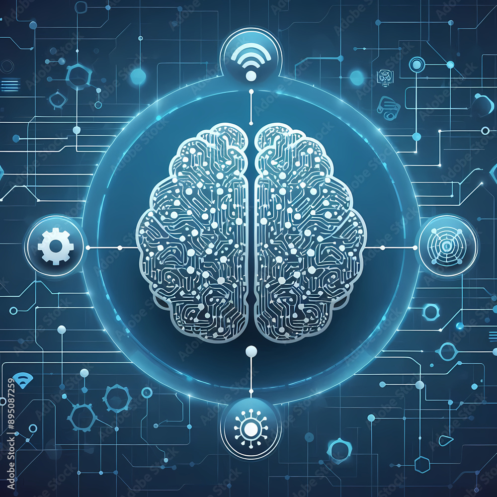 Aufkleber simple depiction brain ai network abstract tech shapes