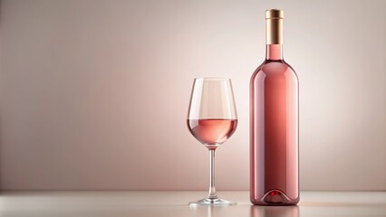 A Single Glass of Rose Wine with a Bottle in the Background, still life , pink wine, glass, bottle, rose wine , wine glass © Stock Spectrum