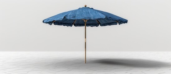 Obraz premium Blue Denim Beach Umbrella on White Sand