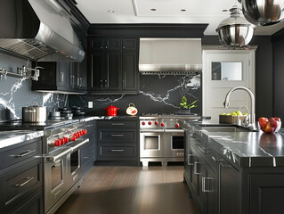 Modern kitchen with black accents