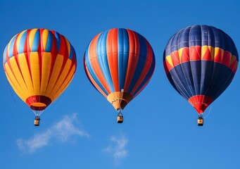 Fototapeta premium Three Colorful Hot Air Balloons Floating In The Blue Sky