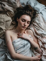 Fototapeta premium Woman Sleeping Peacefully in Bed
