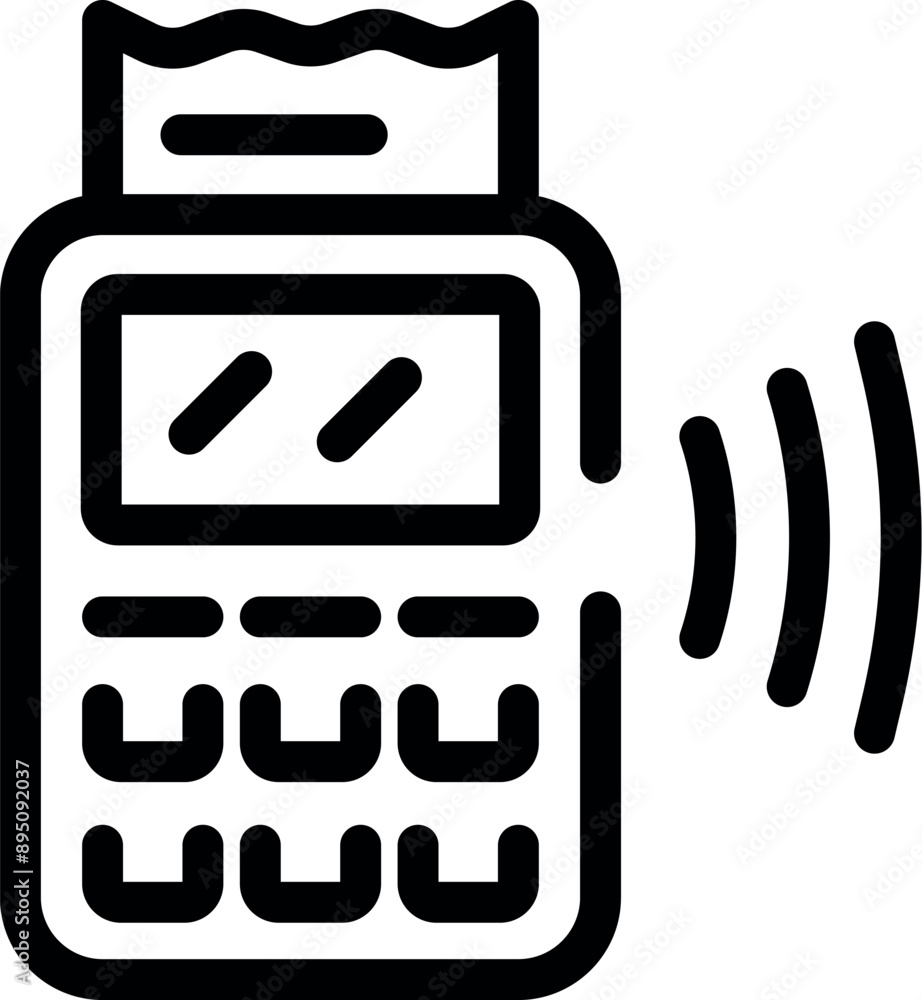 Aufkleber black outline icon of a payment terminal printing a receipt and using nfc technology