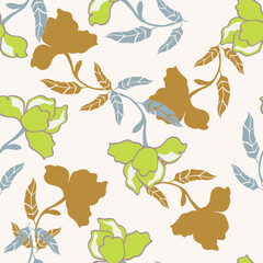 Seamless winter floral pattern with branches and berries. Pastel palette white background.