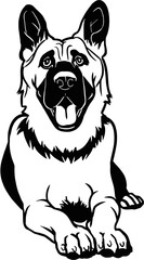 German Shepherd Dog - Lying dog vector stock isolated illustration on white background.
