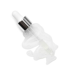 Pipette with chemical peel isolated on white, top view. Peeling procedure