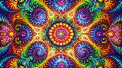 Fractal Garden of Spirals and Blooms, abstract art, digital art, psychedelic art, fractal art