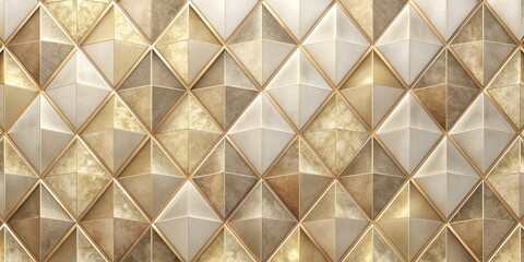 Fototapeta premium Golden Geometric Wall Pattern, 3D Render, Abstract, Interior Design, Wall Art