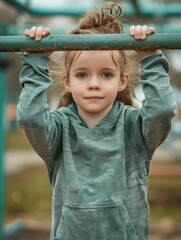 Fototapeta premium Girl grasping handrail