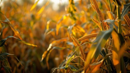Field with golden corn, autumn landscape