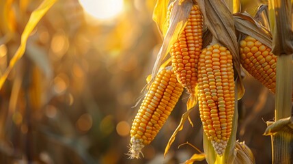 Field with golden corn, autumn landscape
