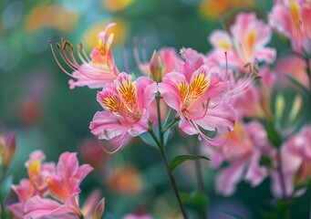 Obraz premium Pink Alstroemeria Flowers Blooming in Garden