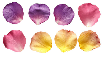 Rose petals collection on transparent background.