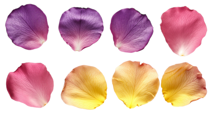 Rose petals collection on transparent background.