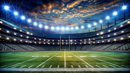 Night Football Field with Cloudy Sky, stadium lights , football field , american football , sports