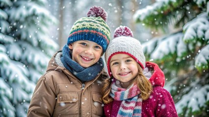 Snowy Day Smiles - Two Kids in Winter Wonderland, Winter , Kids , Snow , Snowfall