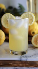 Fototapeta premium Refreshing Lemon Drink with Ice and Lemon Slices