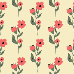 Floral seamless pattern. Cute summer background with flowers and leaves. Modern floral compositions. Fashion vector stock illustration for wallpaper, posters, card, fabric, textile