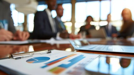 Business meeting with documents and charts on the table