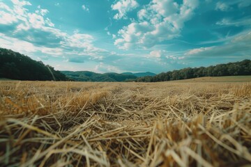 Fototapeta premium Dry grass landscape with mountain backdrop