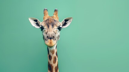 Obraz premium Giraffe head against green background