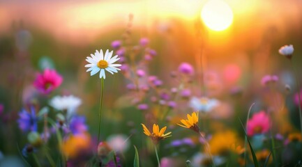 Fototapeta premium Sunset Over Wildflowers