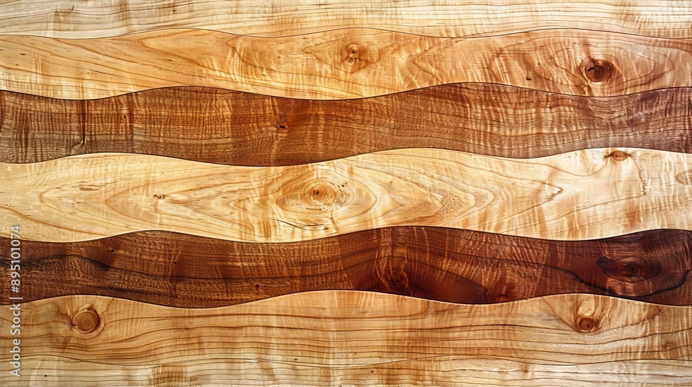 Poster close-up of wavy wood grain texture with intricate patterns in light and dark brown. the design is v