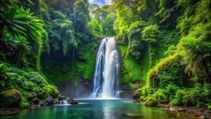 Obraz premium A picturesque waterfall surrounded by lush green jungle vegetation , jungle, waterfall, nature, tropical, scenery