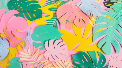 vibrant collection of paper cut-out leaves, arranged in an overlapping pattern