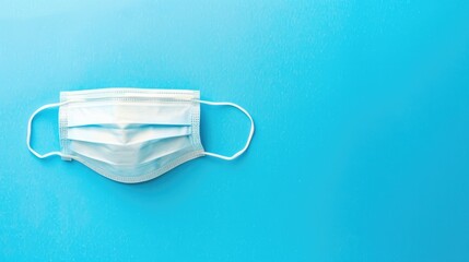 Medical face mask on blue paper background
