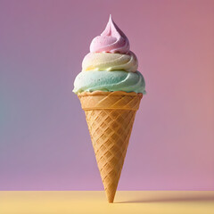 Ice cream cone on pastel background. Minimal style. 