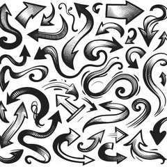 Obraz premium Collection of curved arrows in ink Vector hand drawn sketchy arrows pointing different directions