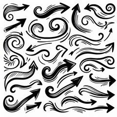 Collection of curved arrows in ink Vector hand drawn sketchy arrows pointing different directions