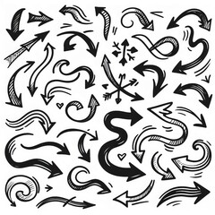 Collection of curved arrows in ink Vector hand drawn sketchy arrows pointing different directions