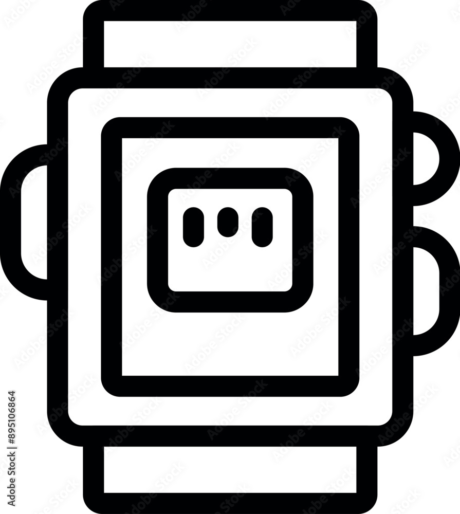 Poster simple line icon of a digital smart watch with buttons on the side, showing the time on the screen