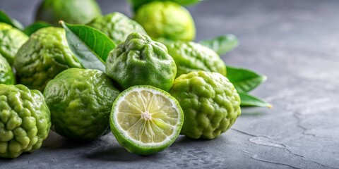 Fototapeta premium Bergamot Fruit Close-up A Fresh and Aromatic Citrus, bergamot fruit, citrus, kaffir lime, aromatic, fragrance