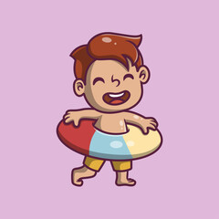 Cute Boy  cartoon illustration. Summer icon concept. Flat cartoon style