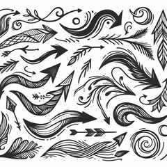 Fototapeta premium Collection of curved arrows in ink Vector hand drawn sketchy arrows pointing different directions