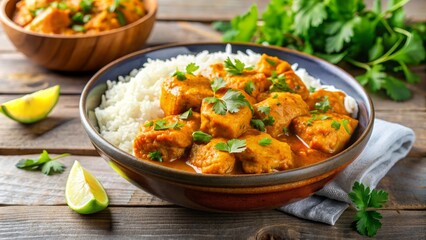 Chicken Curry with Rice in a Bowl, Indian Food, Curry Recipe, Chicken Dinner, Indian Cuisine