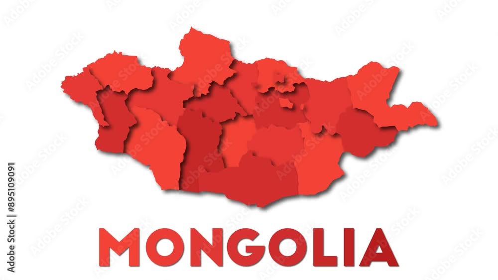 Poster mongolia map showing regions. animated country map with title. 4k resolution animation.
