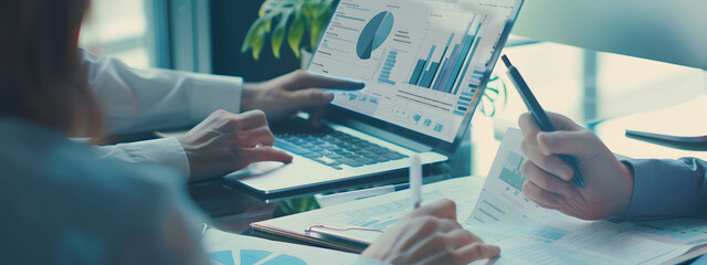 business consulting, collaboration, business people working in office, analytics banner background