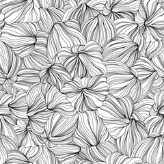 Seamless abstract hand-drawn pattern, waves background. Black and white shapes.